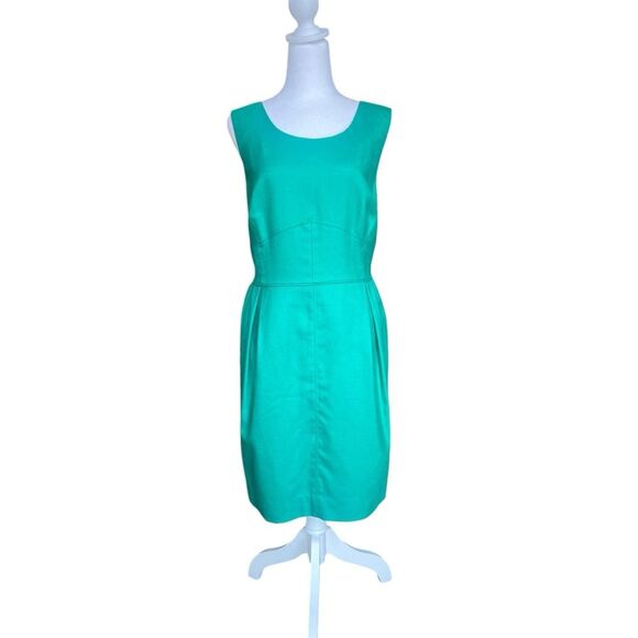 J Crew Wool Blend Shift Dress Green Pleated Sleeveless Cocktail Party Size 20 - Picture 1 of 10